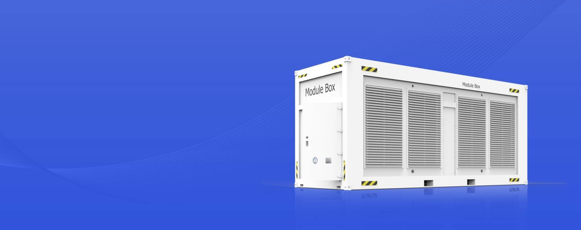 A mobile mining container on blue background.